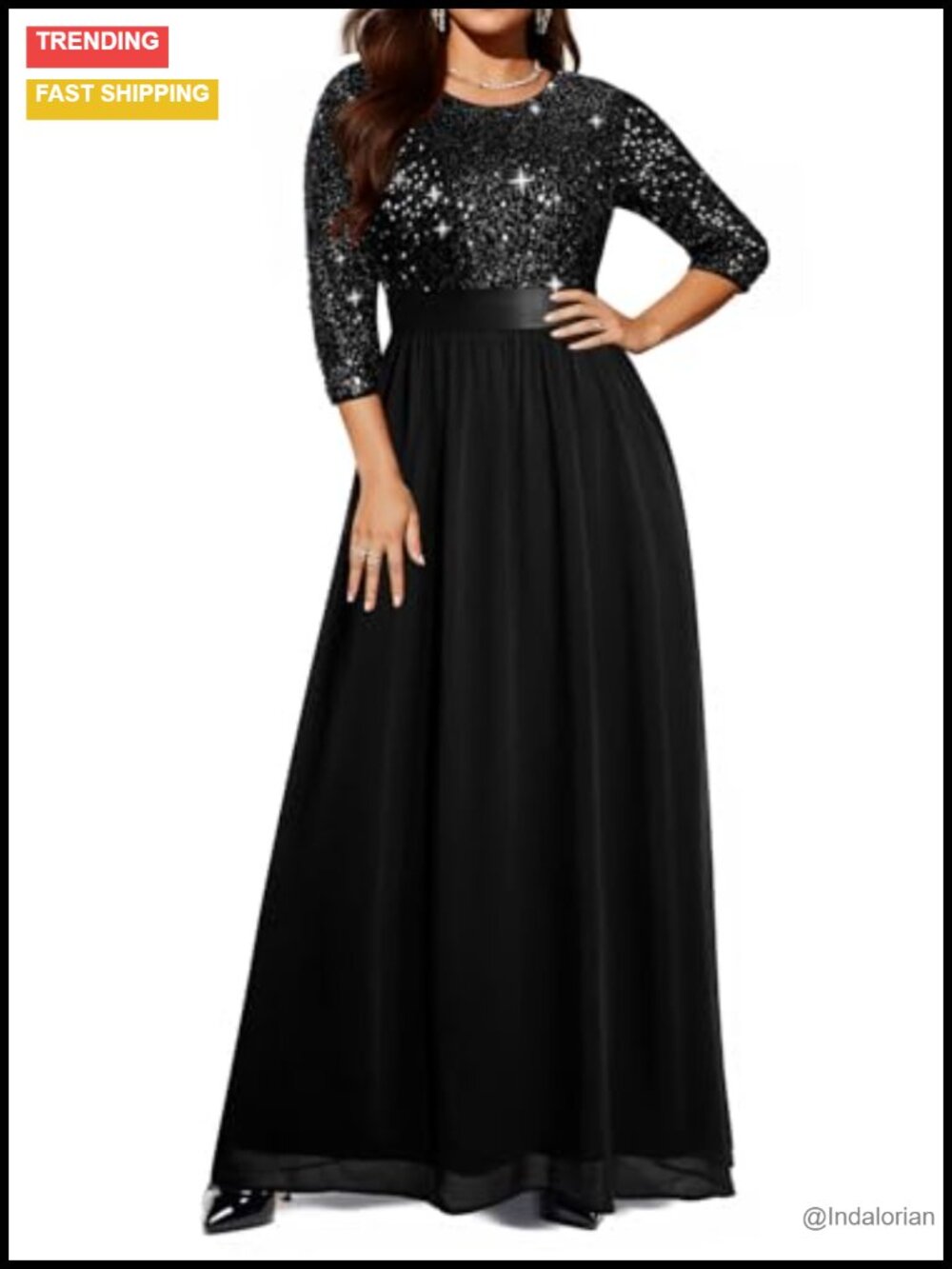 Plus Size Formal Evening Dress Sequin A-Line Maxi Wedding Guest